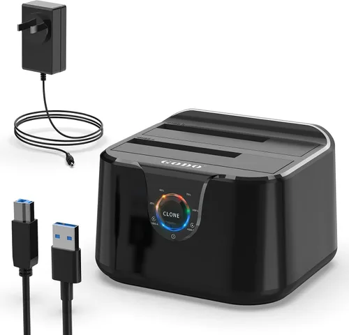 Vista 9 de GODO Adaptador de estación de acoplamiento para disco duro SAS/SATA, Caja externa SAS USB 3.0 de 2.5/3.5 pulgadas, convertidor HDD SSD con adaptador