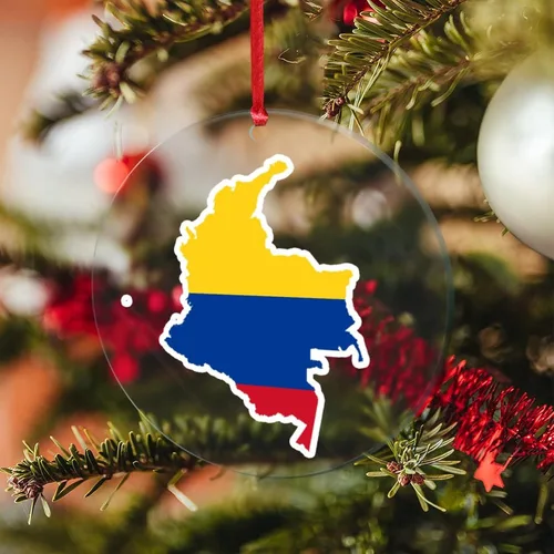Vista 3 de Adorno de acrílico de Navidad con bandera de Colombia, adorno redondo de Navidad, orgullo nacional de 3 pulgadas con agujero, adorno colgante