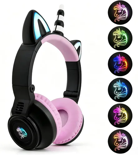 Vista 2 de Unicornio Bluetooth Niños Auriculares Plegables para Niñas (Negro)