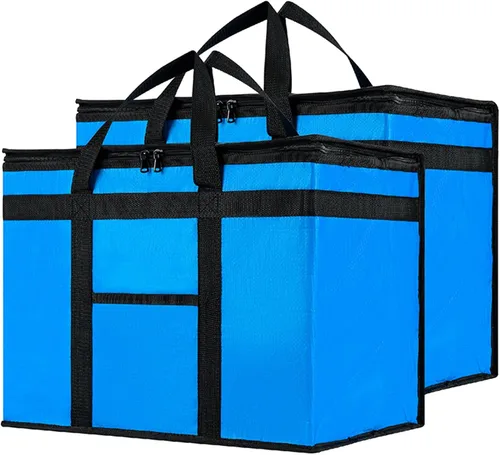 Vista 41 de Bolsa térmica XXL aislada y calentador de alimentos para entrega y compras de comestibles con parte superior con cremallera, color negro