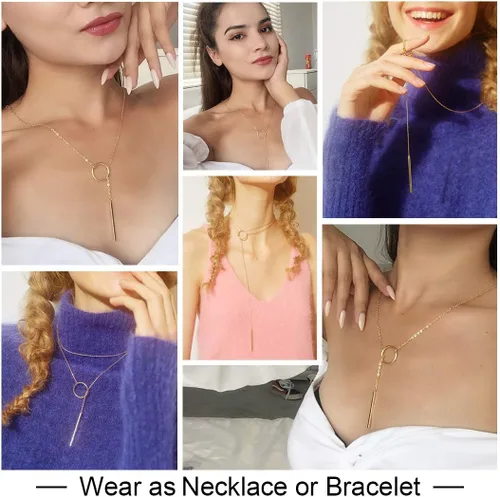Vista 5 de GOLDCHIC JEWELRY Delicado collar en Y para mujer, gargantilla en capas doradas, collar de lariat largo con lazo en Y, cerradura, pelar, estrella