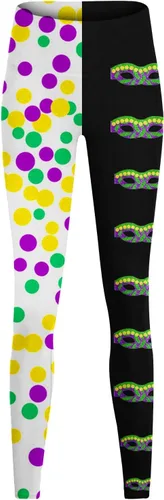 Vista 3 de sdbrld Leggings de lentejuelas Mardi Gras para mujer, leggings con estampado de Mardi Gras, pantalones de yoga de cintura alta, pantalones de fiesta