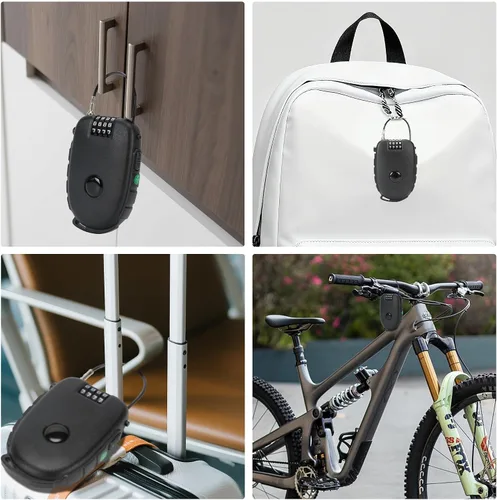 Vista 3 de Cerradura de combinación de 4 dígitos con cables de acero rápidamente retráctiles de 27.5 pulgadas, seguridad sin llave para bicicleta, casco