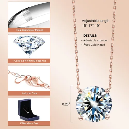 Vista 4 de Collar de diamantes para mujer, joyería con colgante de moissanita para regalos, collar de joyería de diamante de plata, regalos para el día de San