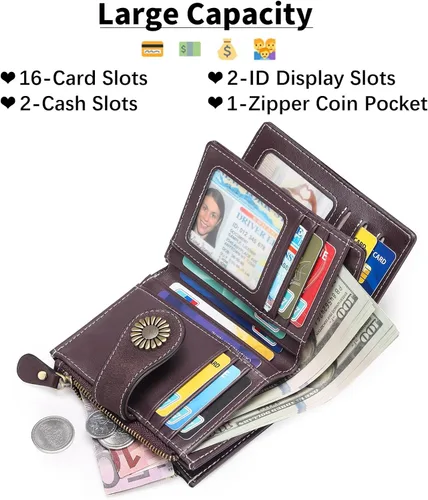 Vista 2 de SENDEFN Carteras pequeñas para mujer, con bloqueo RFID, de cuero, plegable, tarjetero con ventana de identificación