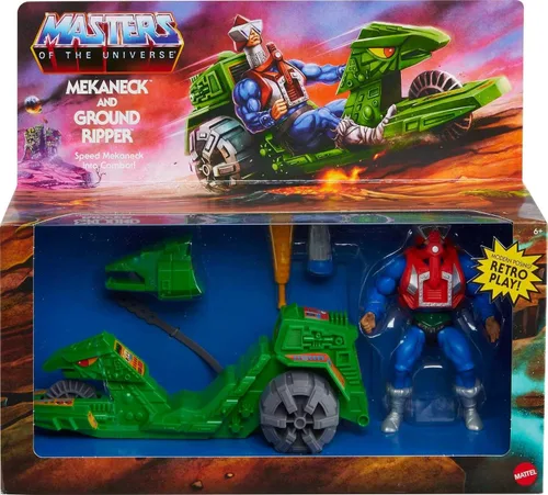 Vista 2 de Masters of the Universe Origins Figura de acción y vehículo, destripador de tierra y Mekaneck, juguete MOTU inspirado en los años 80 con accesorios