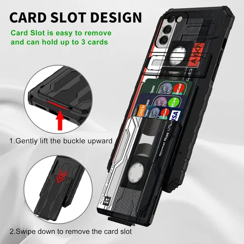Vista 4 de Funda protectora de TPU suave para Samsung Galaxy A03S con soporte para tarjeta de crédito y soporte de doble capa de policarbonato duro de TPU