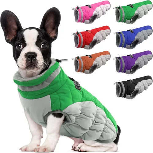 Vista 28 de Lelepet Abrigo cálido para perro, abrigo de invierno para perro, chaqueta impermeable para perros con arnés integrado reflectante de forro polar