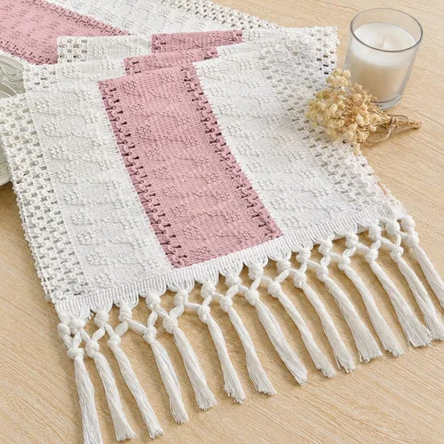 Vista 21 de FEXIA Camino de mesa bohemio para decoración del hogar, 12 x 72 pulgadas, decoración rústica de macramé Beige