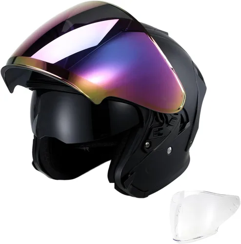 Vista 12 de TCT-MOTORPARTS - Casco de motocicleta con tapa abatible, de cara completa, certificado por el DOT, diseño de mariposa rosa y negro, casco deportivo