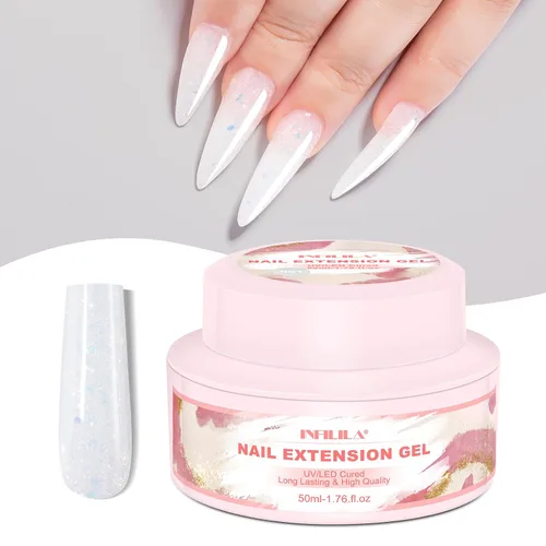 Vista 11 de NXJ INFILILA Gel de uñas de polietileno con purpurina, colores azul bebé, extensión de gel de poliéster para mejorar las uñas, engrosamiento