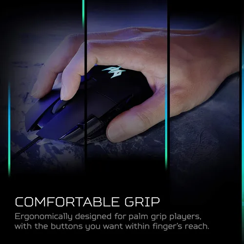 Vista 6 de Acer Predator Cestus 315 - Mouse para juegos con sensor PixArt DPI ajustable y 8 botones incluyendo Burst Fire