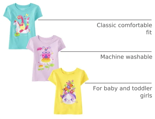 Vista 4 de The Children's Place Camisetas gráficas de manga corta para bebés y niños pequeños, diseño de mariposas, paquete de 3 Piscina Dino/Mariquita/Flores