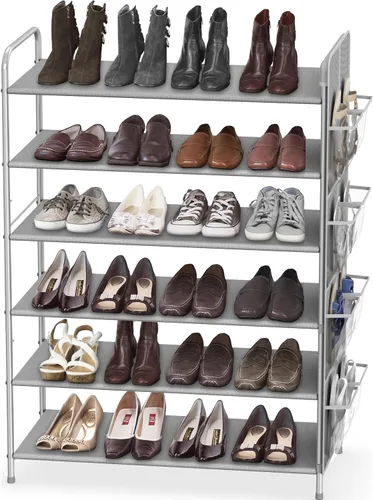 Vista 8 de Simple Houseware Organizador de almacenamiento para zapatos de 6 niveles con bolsa lateral para colgar, bronce