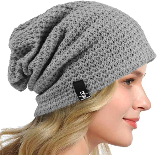 Vista 19 de Gorro holgado para mujer, boina de punto, gorra de calavera holgada para invierno y verano, B08w Azul/Amarillo/Púrpura