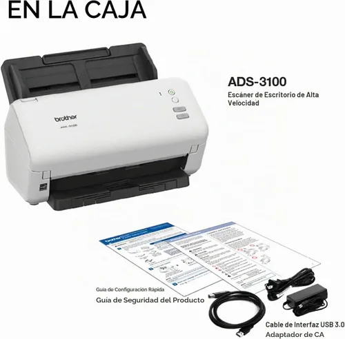 Vista 9 de Brother ADS-3100 - Escáner de escritorio de alta velocidad Compacto con velocidades de escaneo de hasta 40 ppm, blanco Escaneo de documentos