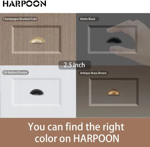 Vista 4 de HARPOON Paquete de 10 manijas para gabinetes de cocina de 2.5 pulgadas con agujero central, tiradores para cajones, color dorado champán