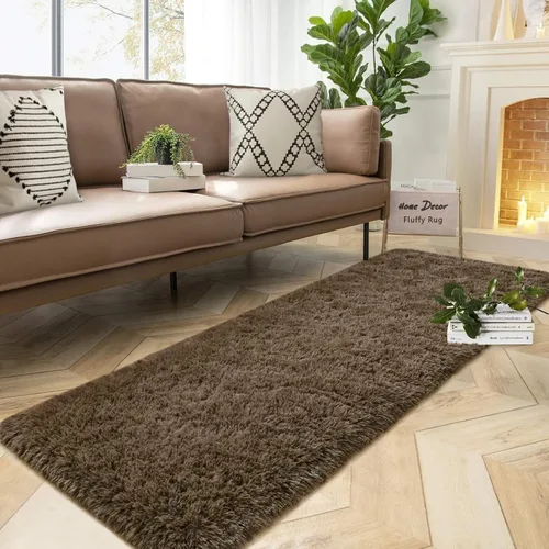 Vista 35 de DweIke Alfombras de pasillo beige esponjosas para dormitorio, 2 x 6 pies, alfombra larga de felpa suave para niñas y niños, antideslizante y lavable