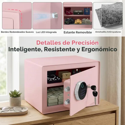 Vista 4 de PATRON Caja de seguridad biométrica con cerradura de huellas dactilares Rosa