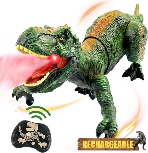 Vista 8 de Juguetes de dinosaurio mejorados para niños de 3, 5 y 7 años, juguetes de Spinosaurus con control remoto con luz indicadora, persiguiendo, rociando