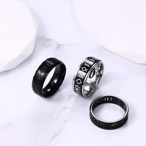 Vista 4 de OIDEA Juego de 3 anillos de runa vikingos huecos nórdicos para hombres y mujeres 0.315 pulgadas de acero inoxidable giratorio, anillos
