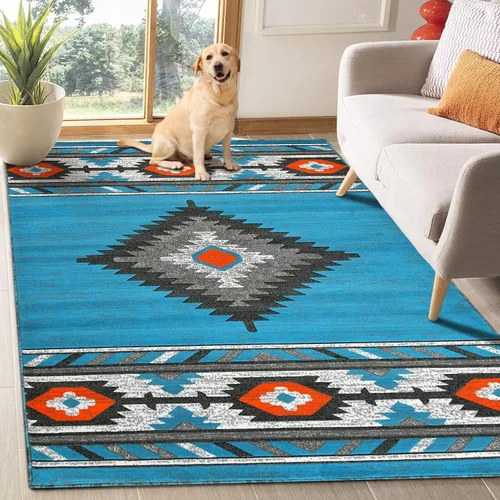 Vista 13 de YHSF South West - alfombra nativa americana del suroeste, fácil de limpiar, gruesa, suave y duradera, alfombra tribal inspirada en indios americanos