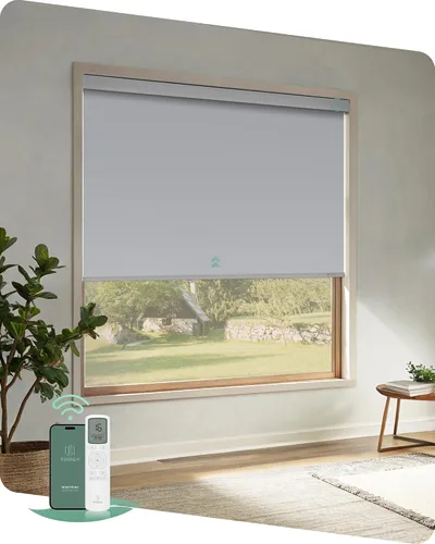 Vista 6 de Yoolax Persianas motorizadas con control remoto, persianas opacas remotas para ventanas, persianas enrollables automáticas inalámbricas persianas