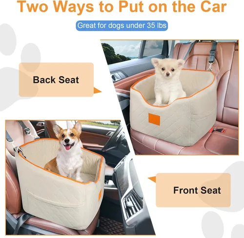 Vista 5 de XIEEAOZEE Asiento de automóvil para perros pequeños, asiento elevado de espuma viscoelástica para perros de hasta 35 libras, asiento elevado