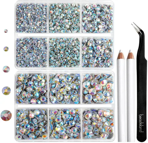 Vista 13 de 6736 piezas de diamantes de imitación termoadhesivos con parte trasera plana, diamantes de imitación morados para manualidades y ropa mezclados en 5