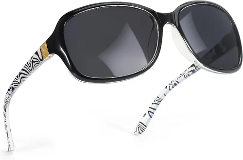 Vista 45 de SIPHEW - Gafas de sol polarizadas para mujer, gafas de sol cuadradas clásicas para mujer con protección UV Gafas de sol polarizadas negras A01