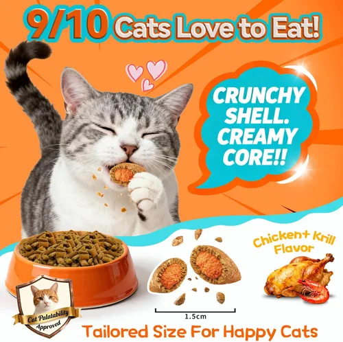 Vista 3 de Golosinas calmantes para gatos, 500 golosinas calmantes crujientes y cremosas con melatonina, manzanilla para gatos, alivio del estrés