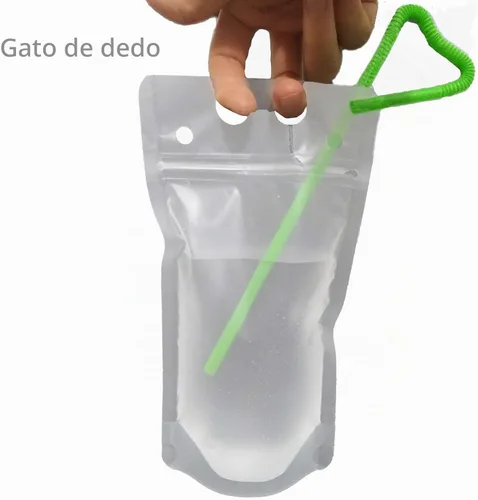 Vista 3 de Bolsas de bebidas con pajitas, paquete de 20 bolsas de plástico de 8 onzas, con cierre de cremallera, de mano, resistentes, bolsas de jugo