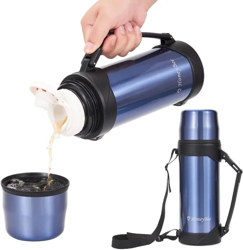 Vista 9 de HoneyBee Hot Drinks Mantiene el líquido caliente o frío hasta 24 horas, termo de café de 41 onzas, termo de acero inoxidable 18/8, sin BPA, termo