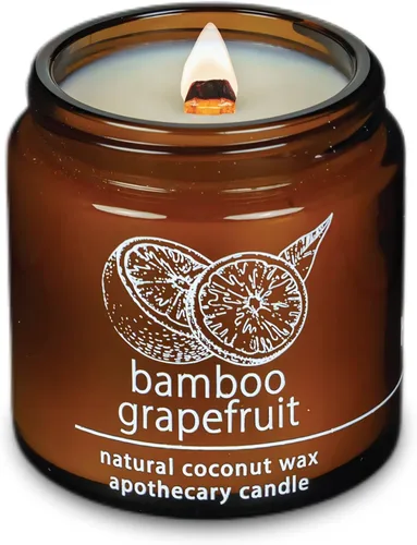 Vista 61 de Vela de mecha de madera agrietada Hemlock Park hecha a mano con cera de coco natural (grande de 16 oz, ámbar) Coconut Apricot Wax Crackling Wood