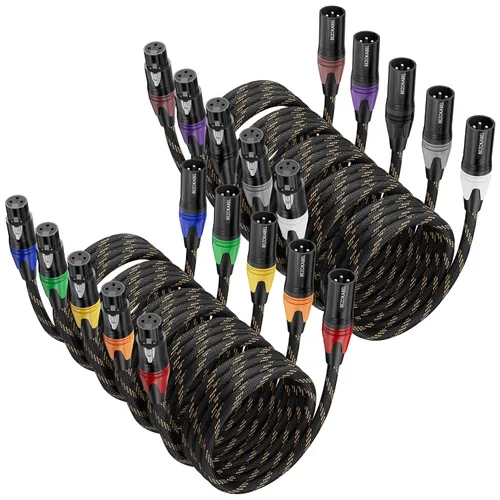 Vista 10 de Cables XLR, cables XLR cortos de 1.5 pies, 6 paquetes, cable de micrófono macho a hembra de nailon trenzado de 3 pines