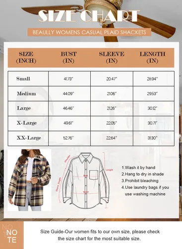 Vista 6 de Beaully - Chamarras casuales a cuadros para mujer, de franela cepillada, con botones, camisa con bolsillos