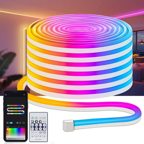 Vista 8 de Tira de luces de neón inteligentes USB, cuerda de luces LED de 16.4 pies, IC y RGB que cambian de color con control de aplicación, sincronización