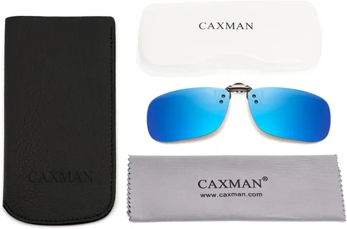 Vista 6 de CAXMAN Polarized Clip On Sunglasses Over Prescription Glasses for Men Women UV Protection Azul reflejado
