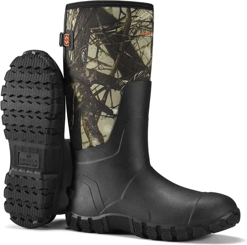 Vista 8 de HISEA Botas de lluvia mejoradas para hombre, botas de goma de neopreno aisladas impermeables con vástago de acero, botas de trabajo duraderas Negro