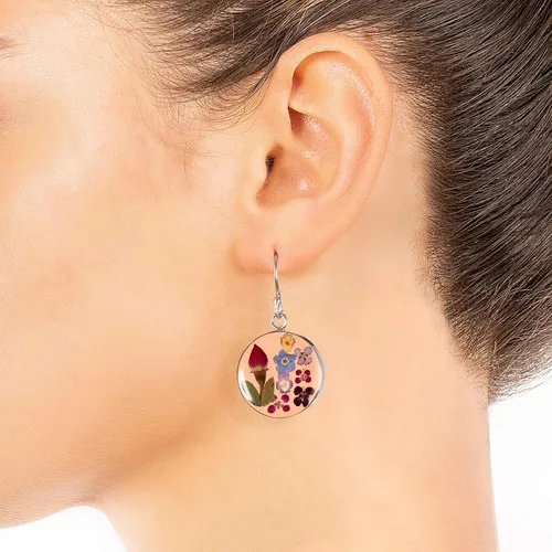Vista 4 de Tienda Collection Sterling Silver Pressed Flower Circle Drop Earrings