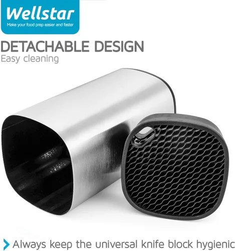 Vista 4 de WELLSTAR Soporte universal para cuchillos de acero inoxidable sin cuchillos, ahorro de espacio seguro, gran volumen, almacenamiento estable