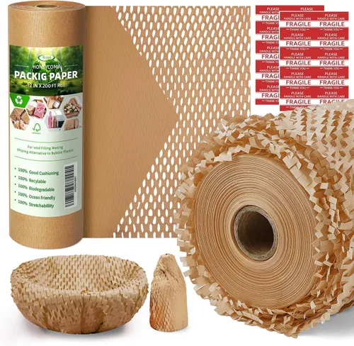 Vista 17 de Papel de embalaje de panal de abeja, papel de embalaje de 12" x 100', alternativa sustitutiva para envoltura de amortiguación de burbujas para Negro