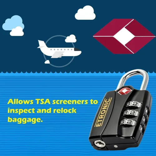 Vista 6 de Etronic Cerradura aprobada por la TSA, TSA, indicador de alerta abierta, combinación reiniciable, cerradura de equipaje aceptada por la TSA, 1-316