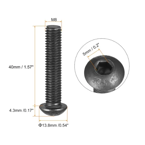 Vista 2 de uxcell Tornillos de cabeza de botón hexagonal M8x40mm Tornillos de acero de aleación 10pcs