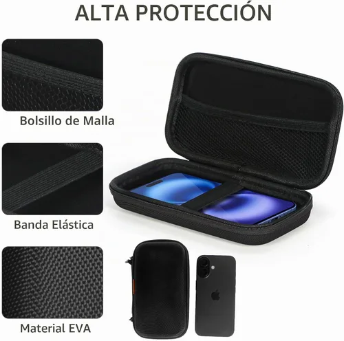 Vista 4 de Funda de protección portátil de goma EVA para batería externa, teléfono celular, GPS, disco duro, cable de carga USB, bolsa de transporte con Negro