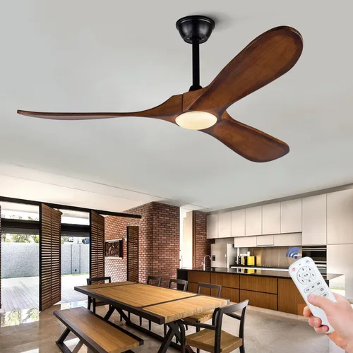 Vista 10 de Ventiladores de techo de madera maciza con luces, ventilador de techo moderno de 36 pulgadas con luz y control remoto, motor CC reversible, 6