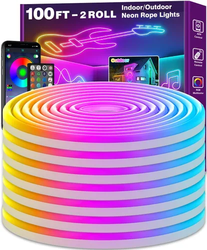 Vista 10 de Tira de luces de neón de 20 pies, cuerda de luces LED flexible con aplicación/control remoto, múltiples modos de luces, luces de neón LED RGB IP65