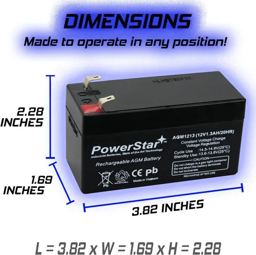 Vista 8 de PowerStar Batería AGM Werker de repuesto de 12V 1.3AH con terminal .187 - WKA12-1.3F