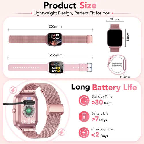 Vista 6 de Reloj inteligente para mujer, responder/hacer llamadas, voz AI, reloj inteligente HD de 1.85 pulgadas compatible con iPhone/Samsung/Android, más