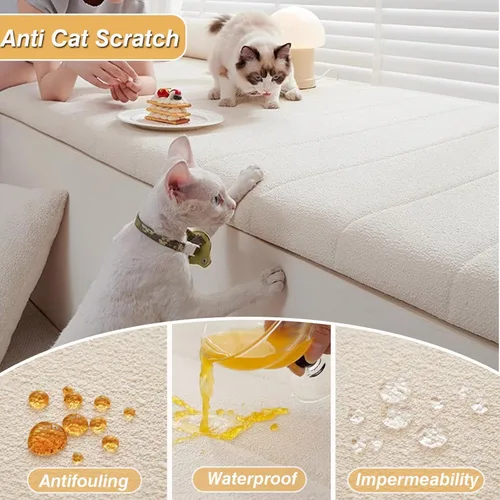 Vista 4 de Cojines de asiento de ventana personalizados para interiores,Cojín de ventana de forro polar anti arañazos de gato,Cojín impermeable